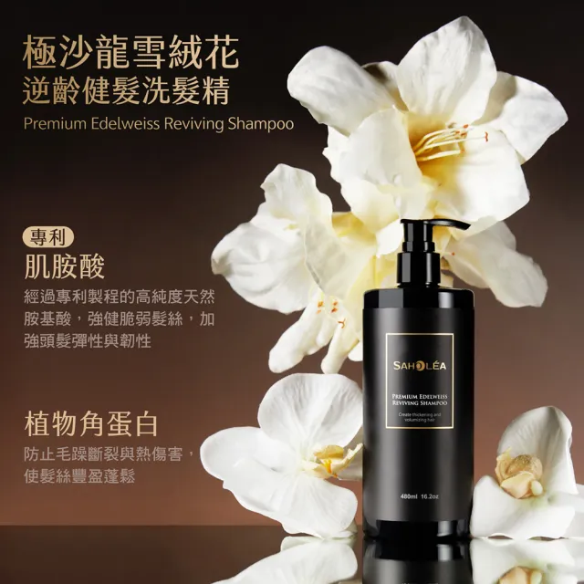 【SAHOLEA 森歐黎漾】極沙龍 雪絨花逆齡 賦黑二入組(洗髮480ml+養髮精華50ml)