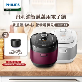 【Philips 飛利浦】智慧萬用電子鍋/壓力鍋/萬用鍋 HD2140(紫小萬/白小萬)