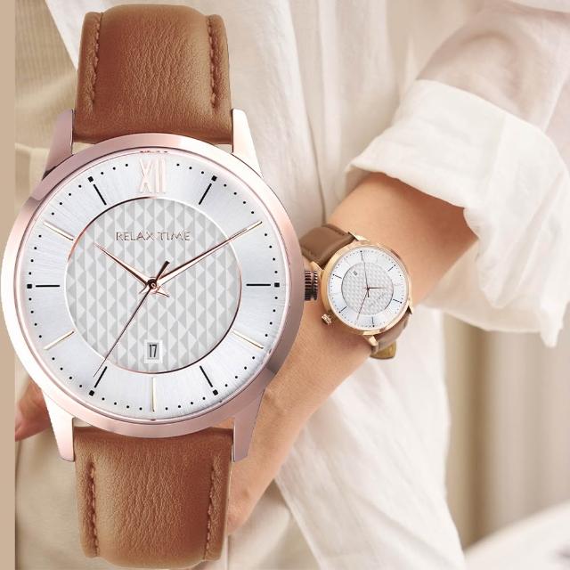 【Relax Time】經典學院風 格紋手錶 女錶-玫瑰金框x咖啡皮帶/36mm 禮物 送禮 推薦(RT-118-3L)
