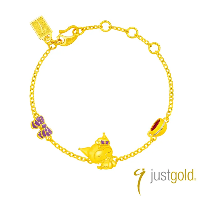 【Just Gold 鎮金店】三麗鷗 酷洛米 Kuromi 復古野餐趣-蝴蝶結 黃金手鍊