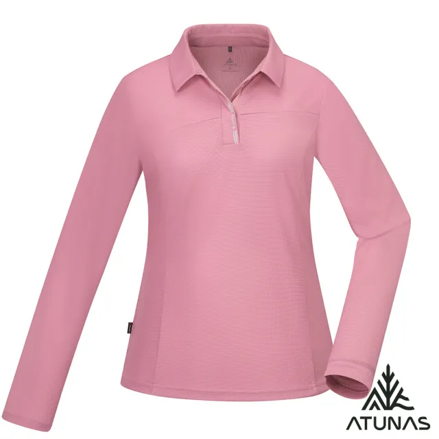 【ATUNAS 歐都納】女POLARTEC POWER DRY長袖POLO衫(A1PSGZ02W杏桃粉/吸濕排汗/抑菌抗臭/抗UV/透氣/戶外)