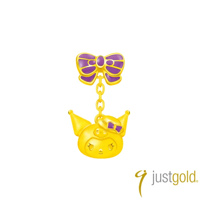 【Just Gold 鎮金店】三麗鷗 酷洛米 Kuromi 復古野餐趣-蝴蝶結 黃金單耳耳環