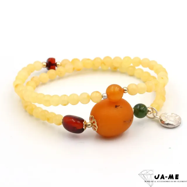 【JA-ME】天然琥珀雞油黃老蜜蠟雙圈手珠串 8克