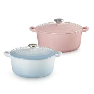 【Le Creuset】琺瑯鑄鐵鍋圓鍋 24cm(甜心粉/海岸藍 2色選1)