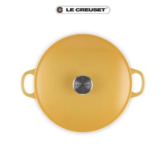 【Le Creuset】琺瑯鑄鐵鍋媽咪鍋24cm(溫桲黃-鋼頭-內鍋黑)