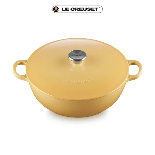 【Le Creuset】琺瑯鑄鐵鍋媽咪鍋 26cm(溫桲黃-鋼頭-內鍋黑)
