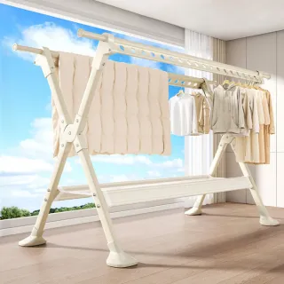 【IDEA】2.3米鋁合金X型複合式伸縮摺疊落地曬衣架/晾衣架/晾衣桿/曬衣桿(馬蹄腳)