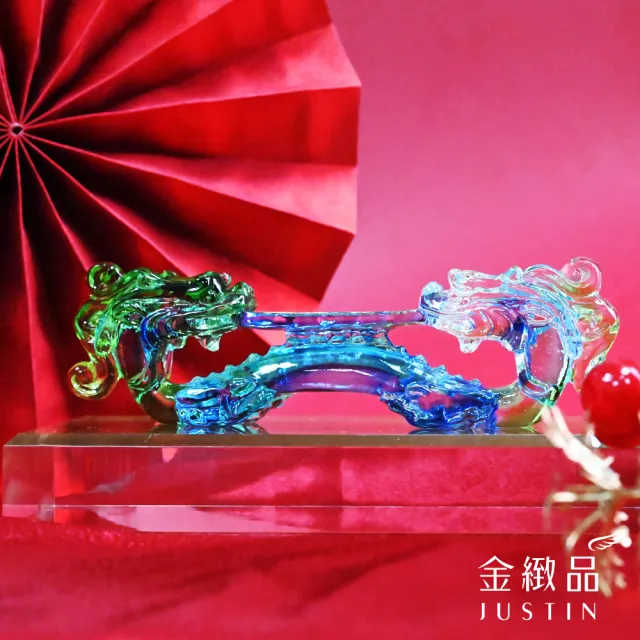 【金緻品】黃金琉璃擺件 雙龍五帝錢 0.16錢(雙龍 神獸 五帝錢 招財 風水 居家 擋煞 招財進寶)