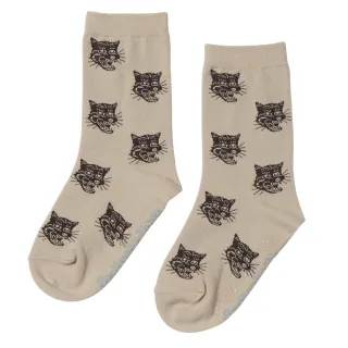 【Onitsuka Tiger】鬼塚虎 官方旗艦店 KIDS米色滿版老虎圖樣兒童長襪(3184A032-250)