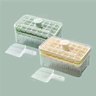 【新錸家居】2入雙層56格一秒脫模按壓製冰盒 加大容量一鍵秒脫冰食品級冰塊盒(送冰鏟 副食品盒儲冰格模具)