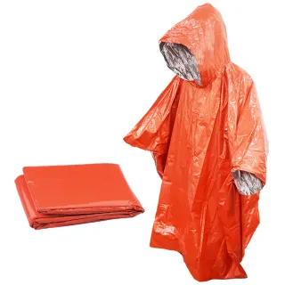 【DIBOTE 迪伯特】橘紅色輕便求生保溫急救雨衣(1入)