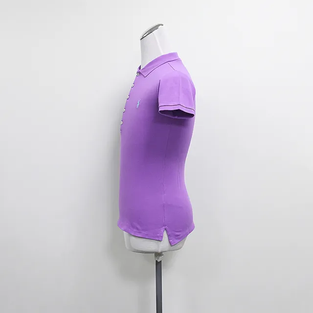 【RALPH LAUREN】POLO刺繡LOGO棉質5鈕釦領口短袖修身版POLO衫(女款/紫丁香)