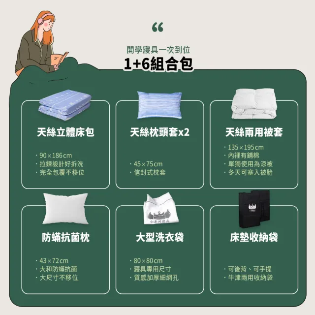 【小老闆寢具】小資組 單人3尺 小老闆開學寢具七件組 A+組8CM床墊(開學組 學生組 大學床墊 折疊床墊)