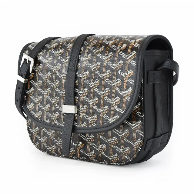 【GOYARD 高雅德】BELVEDERE 荔枝紋翻蓋斜背包(小/黑)