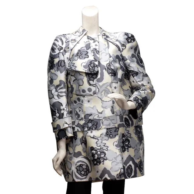 【Balenciaga 巴黎世家】走秀款花朵圖案特殊剪裁排釦外套(灰X黃-36-192791-1000)