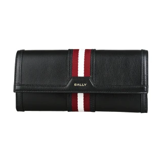 【BALLY】BALLY CODE紅白條紋印花長夾(黑)