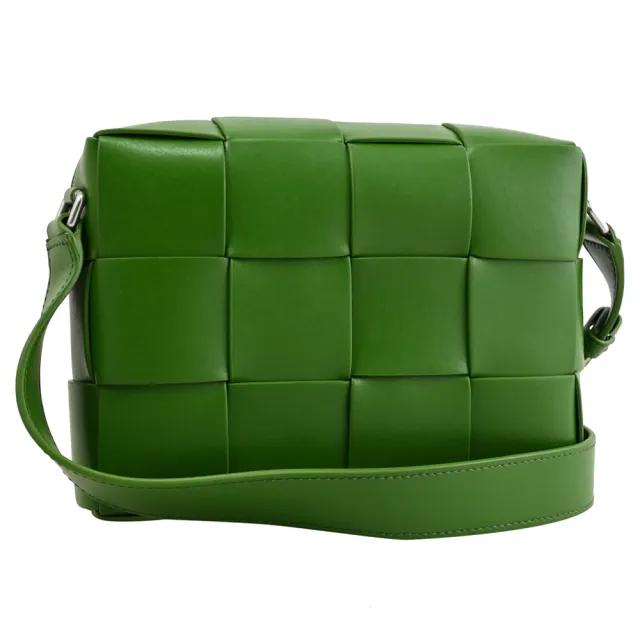 【BOTTEGA VENETA 寶緹嘉】Cassette 簡約經典手工大格編織羊皮方包斜背包(綠)