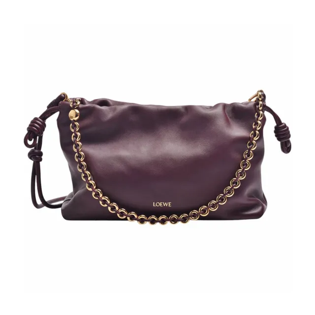 【LOEWE 羅威】經典Flamenco purse系列羊皮金鍊肩背包/斜背包(中型-酒紅色A411FCRX02-DARK-BURGUNDY)