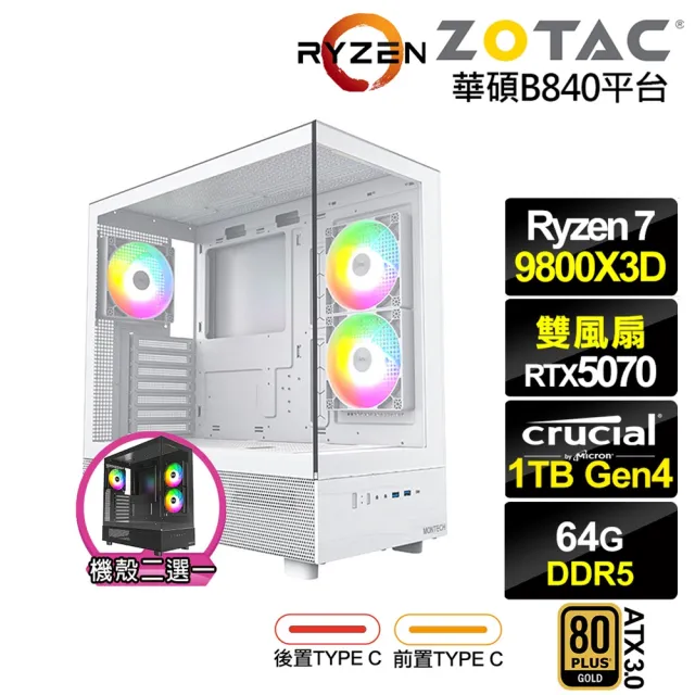 【NVIDIA】R7八核GeForce RTX 5070{克雷德LBAC}電競電腦(R7 9800X3D/華碩B840/64G D5/1TB)