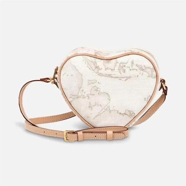 【Alviero Martini】義大利地圖包 拉鍊愛心斜側背包18cm(地圖白)