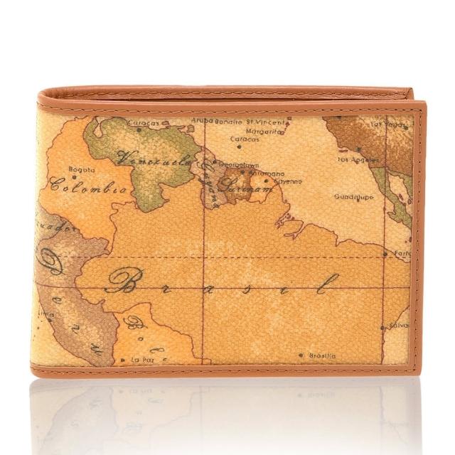 【Alviero Martini】義大利地圖包 旅行系列 4卡4證件零錢袋短夾 皮夾(地圖黃)(尾牙 春節 春酒 年貨 情人節)