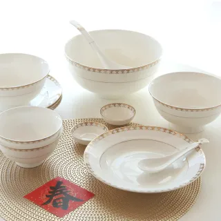 【Just Home】晨璽骨瓷26件碗盤餐具組-附禮盒(8人份 骨瓷 餐具禮盒 碗盤 碗 盤子)