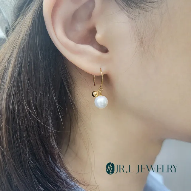【JR.L金瑞利珠寶】雙12 天然珍珠 光韻18K金珍珠耳環(8-8.5MM)