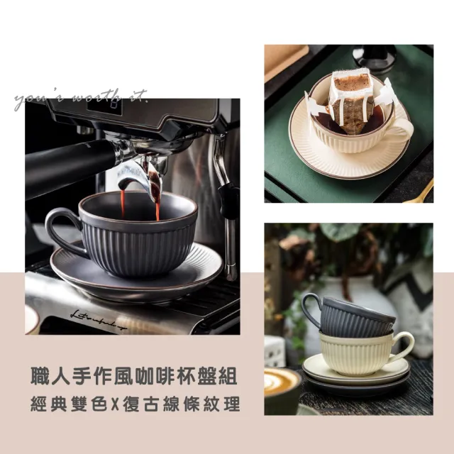 【渥思】職人手作條紋咖啡杯盤組(咖啡杯組.下午茶杯盤.點心盤)