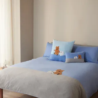 【YVONNE 以旺傢飾】100%美國棉被套+枕套組-QUOKKA & BOBO 海島藍(加大 純棉 DINOTAENG)