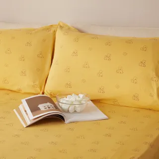 【YVONNE 以旺傢飾】100%美國棉印花床包-QUOKKA & BOBO 盛夏黃(雙人 純棉 DINOTAENG)