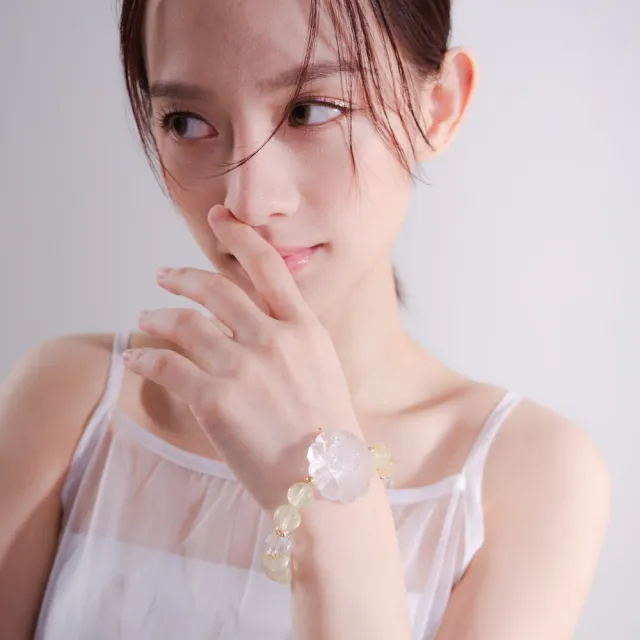 【天天水晶 TINGTING】黃水晶 x 白水晶 大九尾狐仙 鑽切 設計款水晶手鍊招財A100012