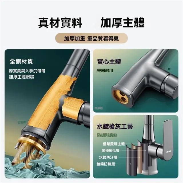 【匠俱】抽拉式全銅廚房水龍頭(洗菜盆水槽龍頭 流理台龍頭 可伸縮冷熱增壓防濺水衛浴龍頭)