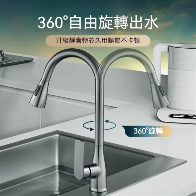 【匠俱】抽拉式全銅廚房水龍頭(洗菜盆水槽龍頭 流理台龍頭 可伸縮冷熱增壓防濺水衛浴龍頭)