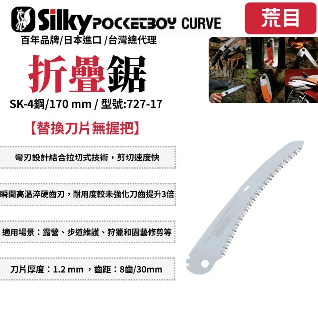 【Silky 喜樂】替換刀片無握把 170mm折疊鋸727-17(折疊鋸 鋸子 手鋸 木工 折合鋸 口袋鋸 日製 日本鋸子)