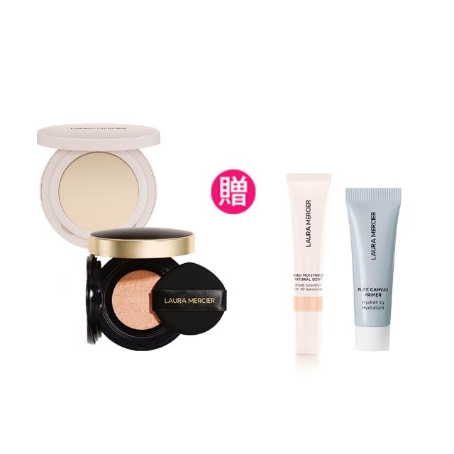 【LAURA MERCIER 蘿拉蜜思】輕鬆補妝旅行組(煥顏透明柔霧蜜粉餅6.5g+煥顏氣墊粉餅 15g)