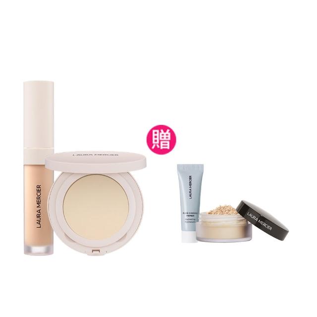 【LAURA MERCIER 蘿拉蜜思】柔霧遮瑕組(煥顏透明柔霧蜜粉餅 6.5g + 極致煥顏輕透完美遮瑕筆 5.4ml)