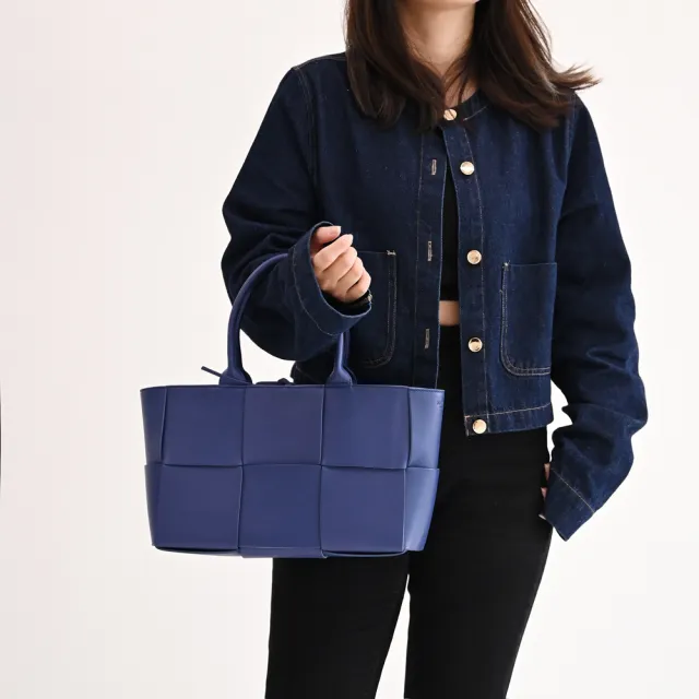 【BOTTEGA VENETA 寶緹嘉】經典手工大格編織小牛皮附萬用袋肩背包托特包(藍)