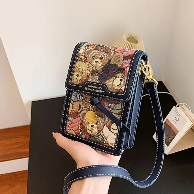 【巴黎精品】手機包皮革側背包肩背包隨身女包包帆布包手提包(小熊印花休閒3色a1ev5)