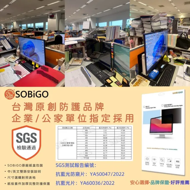 【SOBiGO!】筆電抗藍光防窺片14吋16:9(顯示區域尺寸309*174mm)
