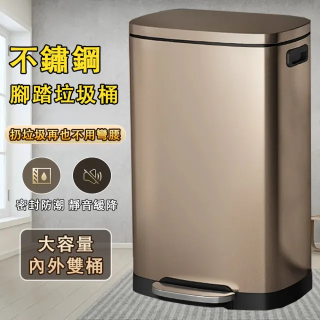 【HUIJIAYIGOU 惠家易購】不鏽鋼垃圾桶 廚房垃圾桶 大容量帶蓋垃圾桶(腳踏式垃圾桶 衛生桶 家商兩用 50L)