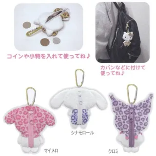 【小禮堂】雙11 Sanrio 三麗鷗 絨毛造型零錢包吊飾 豹紋款 Kitty 美樂蒂 大耳狗 酷洛米(平輸品)