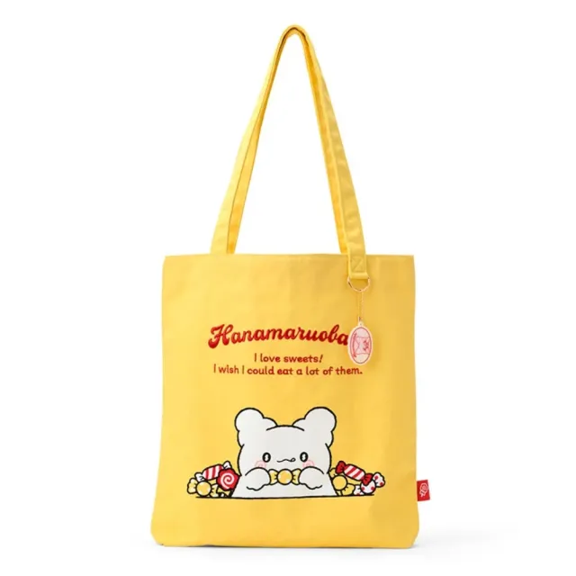 【小禮堂】雙11 Sanrio 三麗鷗 花丸 棉質直式肩背袋 甜蜜糖果(平輸品)