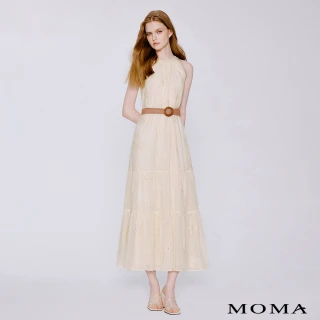 【MOMA】海島假期珍珠含羞草蛋糕裙襬長洋裝(米白色)