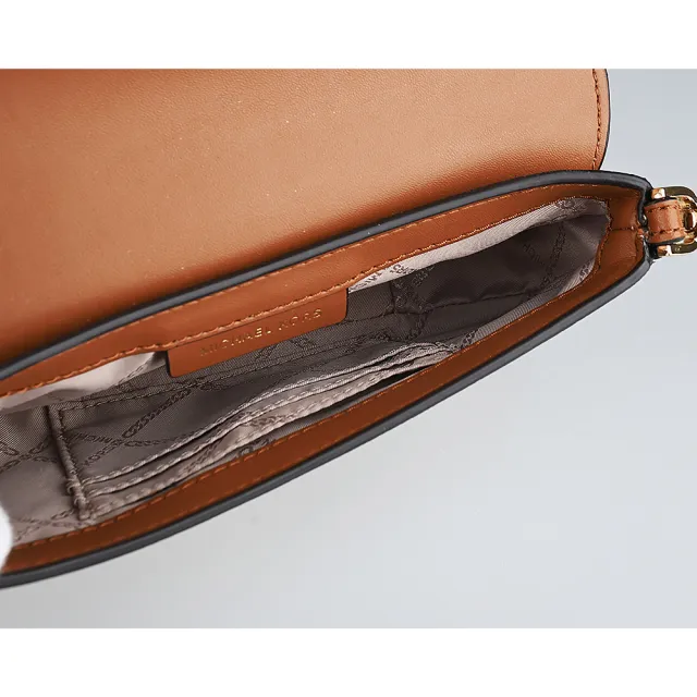 【Michael Kors】MICHAEL KORS 牛皮搭印花塗層帆布拉鍊釦式四合一手提斜背包(橡子棕x香草白)