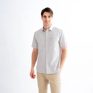 【Arnold Palmer 雨傘】男裝-直條牛津布短袖襯衫(淺卡其色)