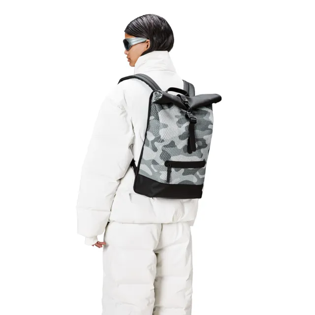 【Rains】Rolltop Rucksack Mesh W3 網狀造型防水捲蓋後背包(Camo 迷彩)