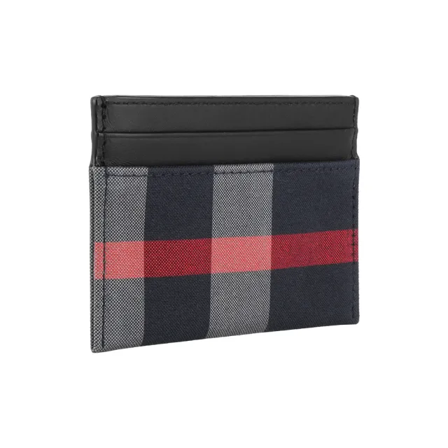 【BURBERRY 巴寶莉】Sandon 格紋帆布及皮革4卡卡片夾/名片夾(海軍藍/灰色)