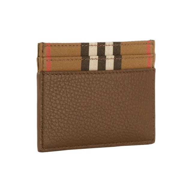 【BURBERRY 巴寶莉】Sandon 格紋帆布及皮革4卡卡片夾/名片夾(土棕色)