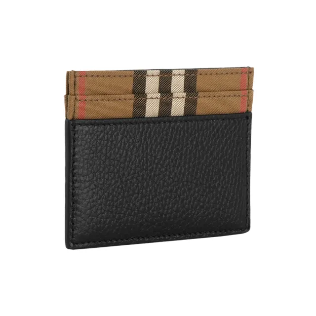 【BURBERRY 巴寶莉】Sandon 格紋帆布及皮革4卡卡片夾/名片夾(黑色)