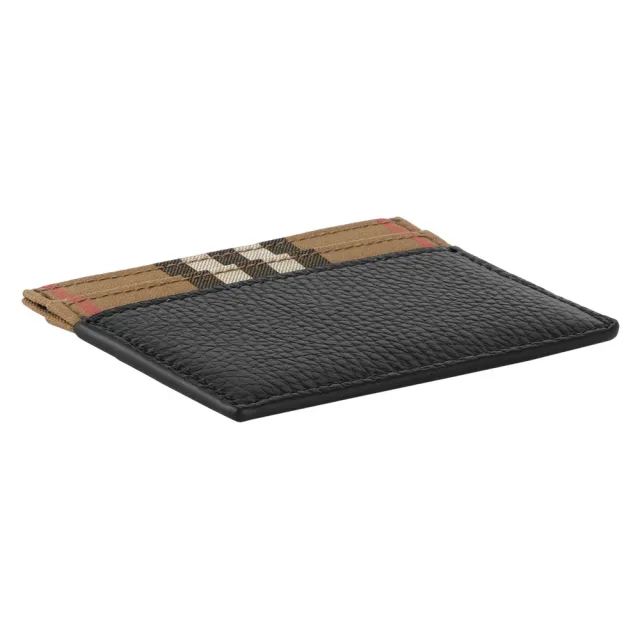 【BURBERRY 巴寶莉】Sandon 格紋帆布及皮革4卡卡片夾/名片夾(黑色)
